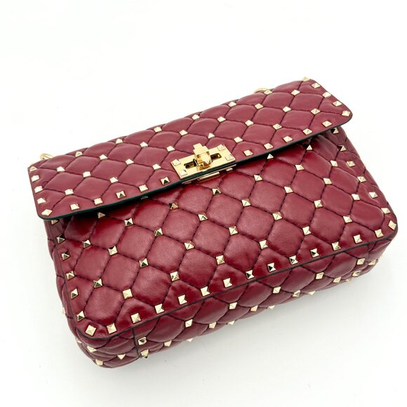Valentino Garavani Rockstud Spike Red 2 Way Shoulder Bag Leather Handbag - Picture 6 of 10